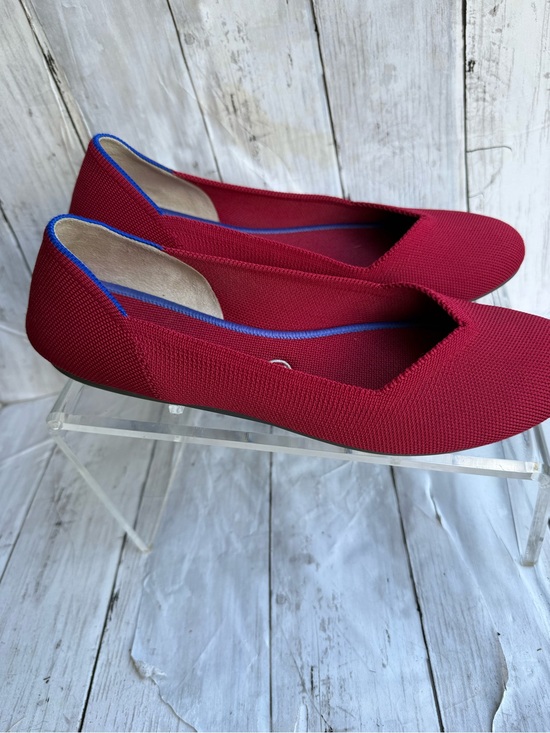 Rothy's Shoes - Rothy’s The Flat Red Knit Round Toe Flats Blue Trim Women’s Size 10